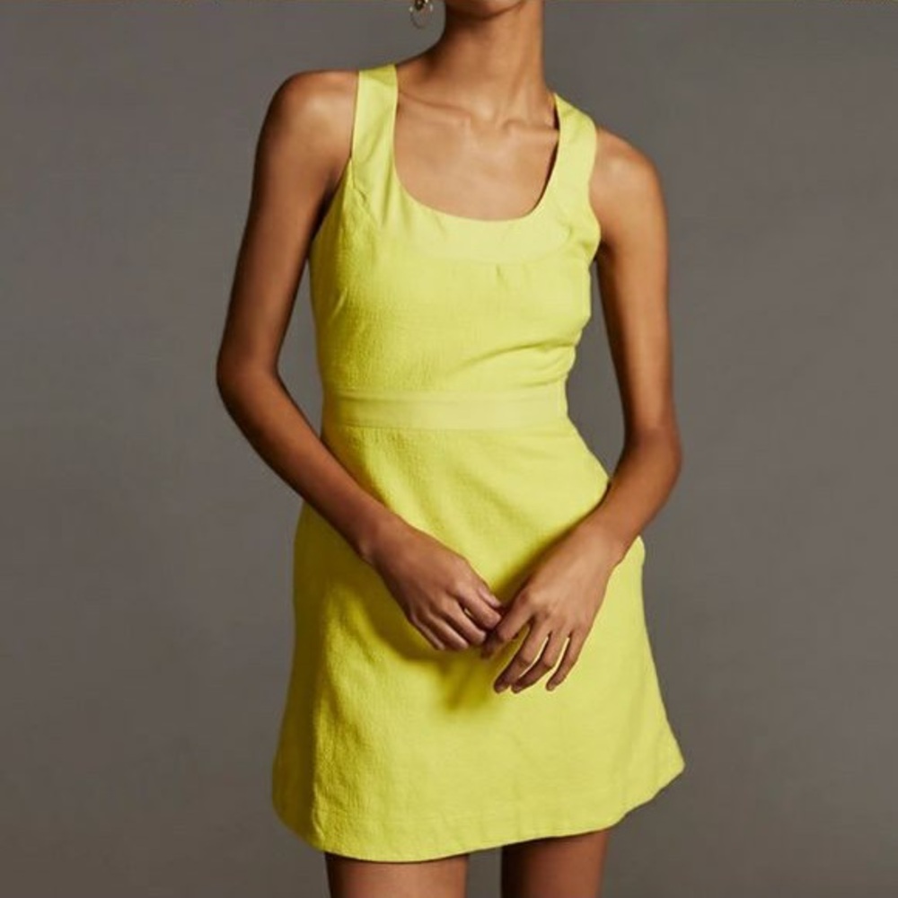 NWT Anthropologie Maeve Sleeveless Scoop-Neck Mini Dress Chartreuse